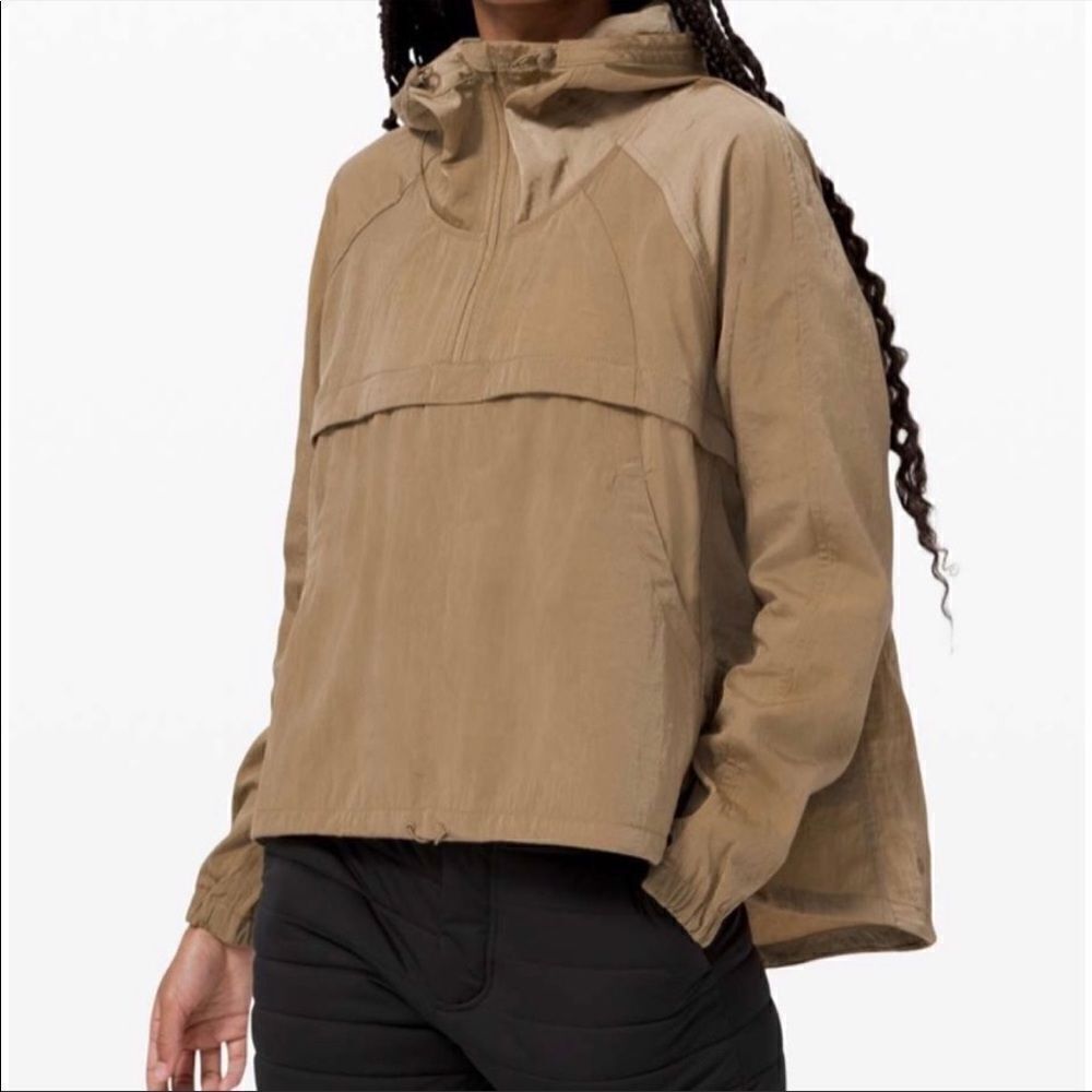 LuluLemon Seek Vistas Brown 1/2 Zip Nylon Hoodie Pullover Jacket in XS/S
